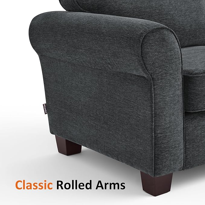 MCombo 67.7 Loveseat Sofa 2-Seater Small Couch for Small Spaces Classic Rolled Arm Upholstered Sofa with Solid Wood Legs for Living Room Removable Cover Chenille Fabric VE730 (Dark Grey)