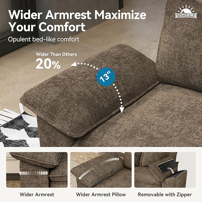 U Shaped Modular Cloud Couch 123.6'' Comfy Chenille Sectional Sofa with Wider Armrest and Ottoman Upholstered 5-Seat Modern Deep Seat for Bedroom Living Room Taupe