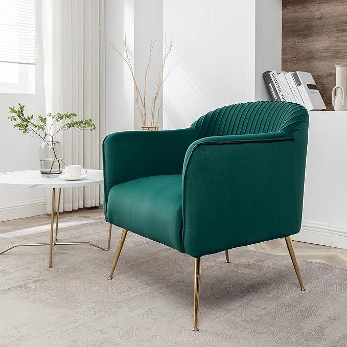 Contemporary Velvet Accent Chairs for Living Room Bedroom and Entryway Modern Armchair with Sleek Metal Legs Elegant Seating Solution for Small Spaces Green