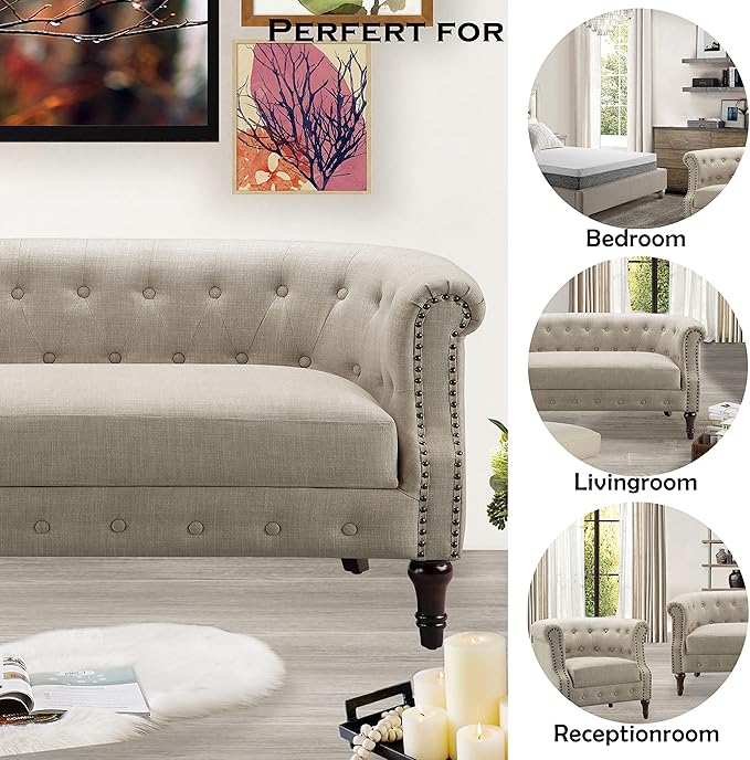 Rosevera C18-1 (1-B) Garner Chesterfield Settee Loveseat Beige