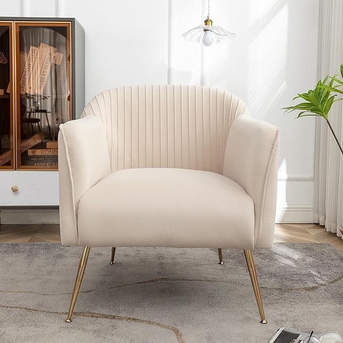 Contemporary Velvet Accent Chairs for Living Room Bedroom and Entryway Modern Armchair with Sleek Metal Legs Elegant Seating Solution for Small Spaces Tan