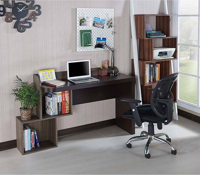 HOMES: Inside + Out Pickaway Modern Wood 49 in. Storage Writing Desk with 2-Shelf for Home Office Walnut and Chestnut Brown