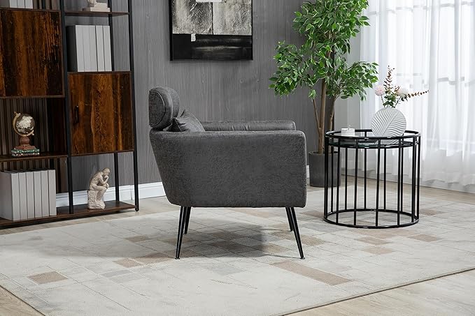 29.5W Classical Accent Chair Armchair Upholstered Reading Chair Single Sofa Leisure Club Chair with Black Metal Leg and Throw Pillow for Living Room Bedroom Dorm Room OfficeValley Gray BronzingSuede
