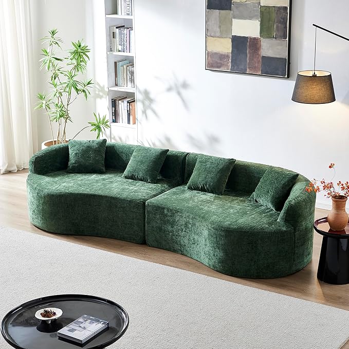 KEIKI 111 Modern Curved Chenille Couch Plush High-Density Foam Cloud Sofa No Assembly Boneless Sectional with Pillow Back &amp Rolled Arms Cozy Lounge Sofa for Relaxing Evenings