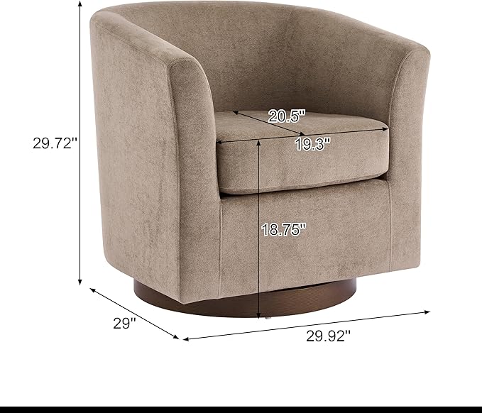 Christopher Knight Home Coles 360° Velvet Swivel Accent Chair Living Room Barrel Swivel Chair with Iron Frame Wooden Velvet Club Chair with Rotation No Assembly Required Light Brown+Walnut