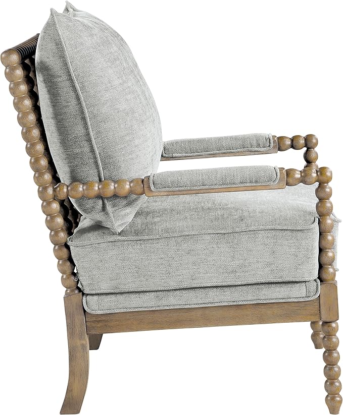 OSP Home Furnishings Fletcher Spindle Accent Chair with Rustic Brown Finish Smoke Grey Upholstery