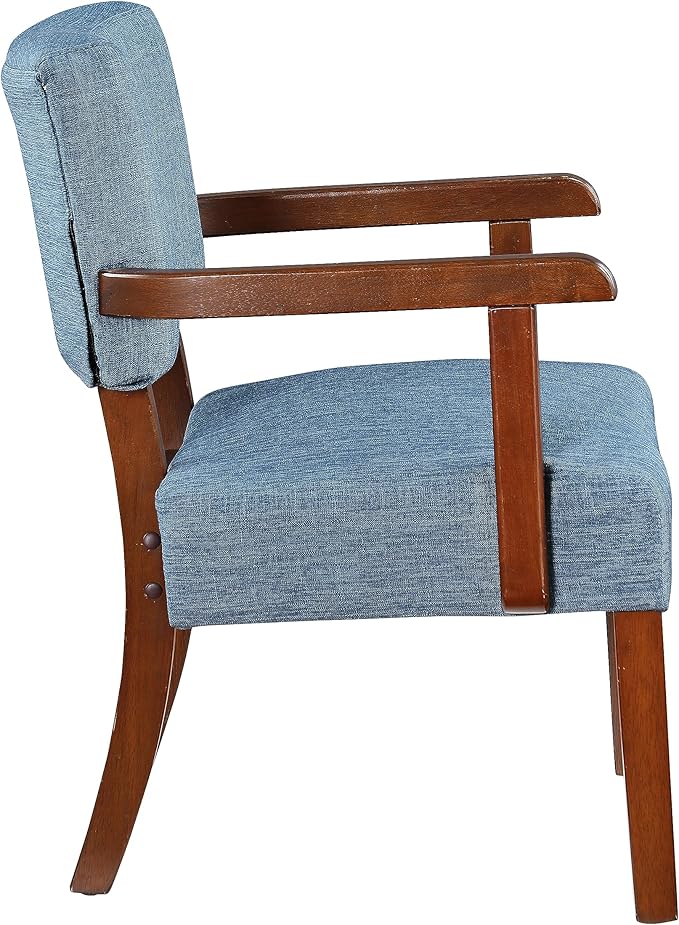 HMFULE 24.25'' Mid Century Accent Chair Set of 2 with Round Wood Table Modern Fabric Arm Chair for Living Room Bedroom Reading Room(Blue)