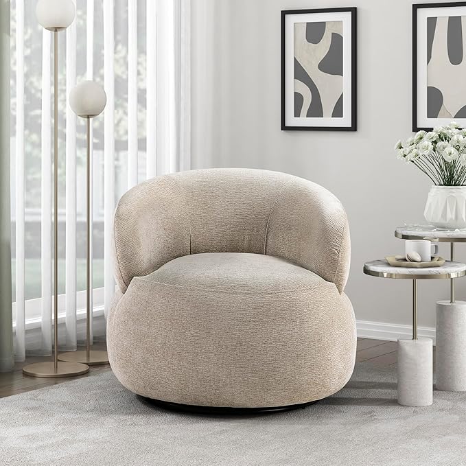 Lexicon Modern Barrel Swivel Accent Chair - Upholstered Soft Chenille Fabric with Metal Base 360 Degree Round Swivel Accent Chair for Living Room Bedroom Office No Assembly Required Light Brown