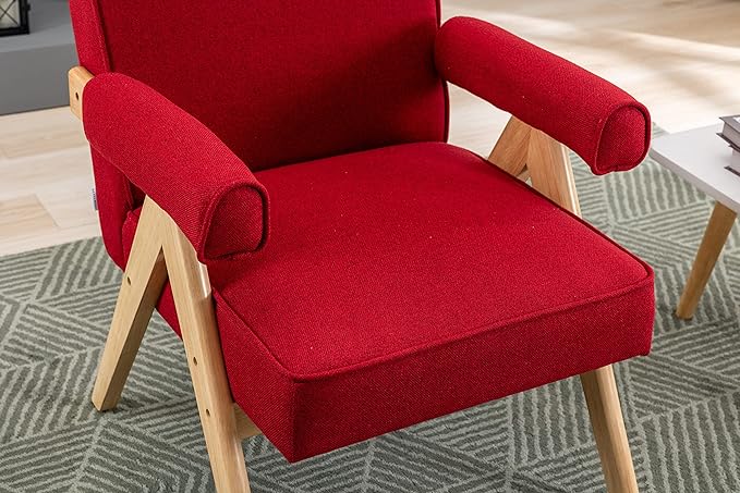 Leisure Chair with Solid Wood Armrest and Feet Mid-Century Modern Accent Chair for Living Room Bedroom Studio Chair