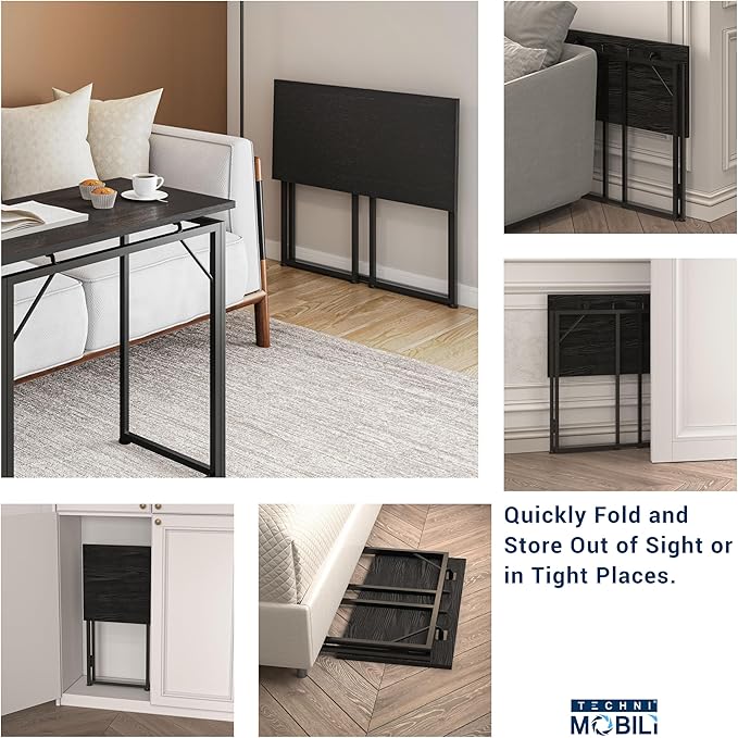 31.5 Wide Folding Desk for Small Spaces Compact Folding Table for Bedroom Apartment Study or Dorm Ideal for Living Room TV Dinners Side Table Use Laptop Desk No Assembly Required Black