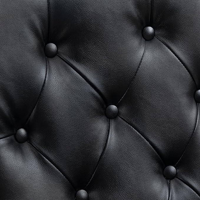 Bellemave Mid Century Wingback Chair PU Leather Button Tufted Upholstered Accent Armchair with Wood Legs Modern Living Room Chairs with High Back Leisure Single Sofa Chair for BedroomClub（Black）