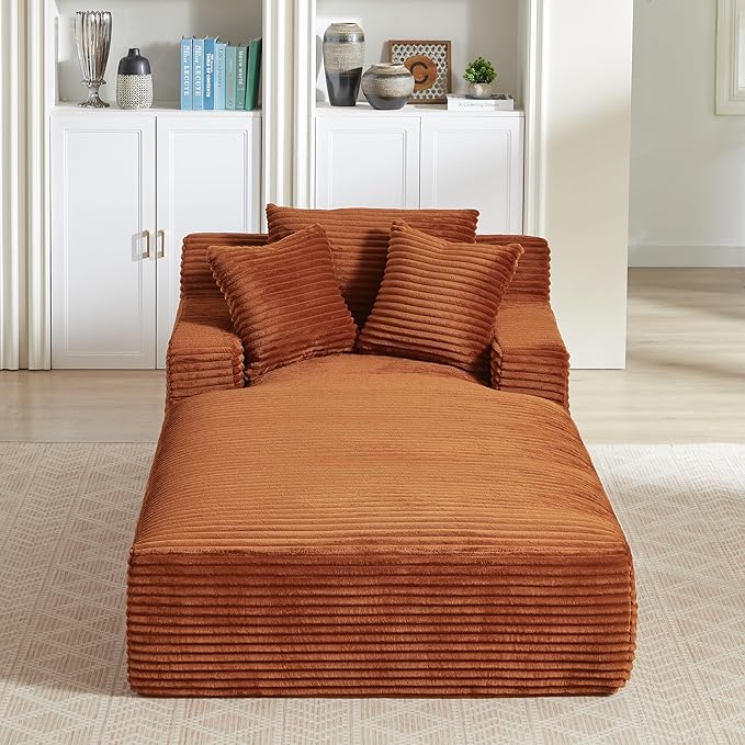 KEIKI 78.7 Corduroy Chaise Lounge Reading Chair Oversized Deep Seat Boneless Sofa with 3 Pillows Comfy Cloud Couch No Assembly Sleeper for Cozy Book Corners