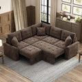 82.6 L-Shape Sofa Bed with Wheels Pull-Out Sleeper Sofa with USB Ports and Power Sockets Multifunctional Convertible Sectional Sofa Set for Living Room Bedroom (Brown-11x)