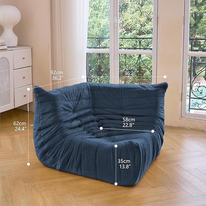N&ampV Fireside Corner Chair Mid Century Armless Floor Sofa Soft Premium Corduroy Floor Lounge Chair Foam Sofa Accent Chair for Living Room Bedroom and Office (Prussian Blue)