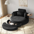 DEINPPA 51'' Accent Swivel Barrel Chair with Storage Ottoman Modern Oversized Round Leisure Sofa Chaise with Tray Pillows Corduroy Upholstered Lounge Chair for Bedroom Living Room Hotel Club Black
