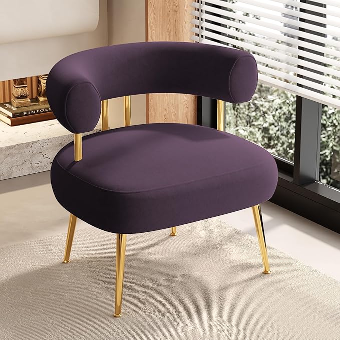 Modern Accent Chair Round Upholstered Barrel Armchair for Small Spaces Fluffy Side Corner Sherpa Sofa Chair for Living Room Bedroom（Purple）