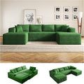 140 U-Shaped Modular Sectional Sofa for Living Room3 Seater Cloud Sectional Couch with Chaise LoungeDeep Seat with PillowsNo Assembly Required (Green)