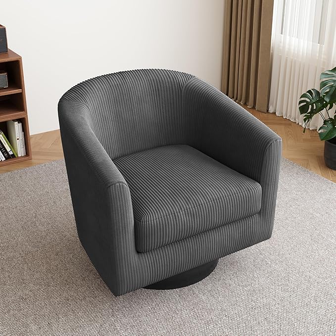 Lumibee Swivel Accent Barrel Chairs Upholstered Comfy Swivel Round Barrel Chair 360° Rotation Single Sofa Club Armchair for Living Room Reading Room Bedroom Corduroy Grey