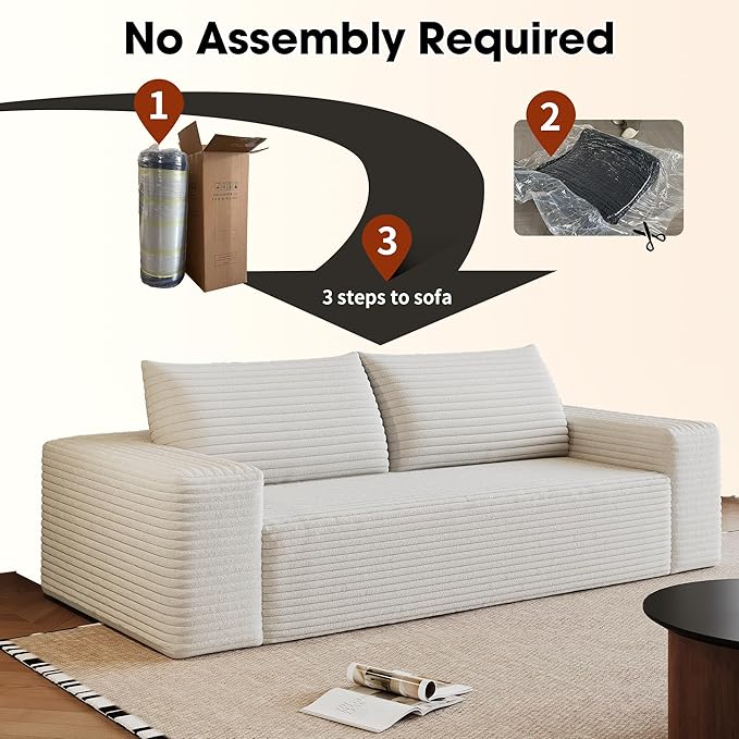 63 Modern Corduroy Loveseat Couch Soft Boneless Small Sofa White Upholstered Mini Sofa Couches for Small SpaceLiving Room Bedroom Office Dorm Studio Apartment Love Seat Couche (White-)