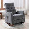 Cozy Linen Reclining Rocking Chair with Side Storage Pocket Comfortable Button Tufted Rocker Elegant and Functional Rocking Recliner Chair Ideal for Living Room &amp Nursery Dark Grey