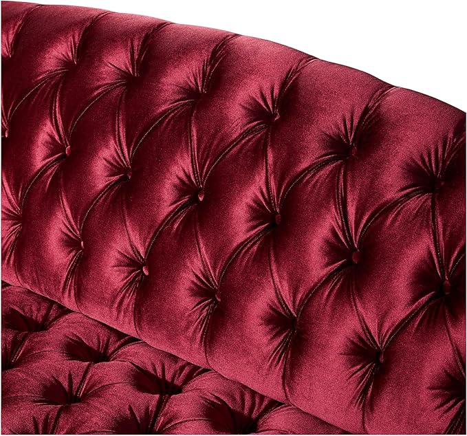 Christopher Knight Home Minxi Velvet Sofa Couch Home Sofa Living Room with Birch Wood Legs Comfort Modern 3 Seater Couch with Button Tufted Diamond Stitch Luxury Chaise Lounge Chair Wine Red