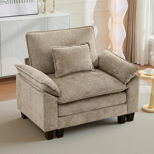 IPKIG 53 Modular Sectional Sofa Chenille Single Seater Sectional Couch Comfy Upholstered Seat Sofa Deep Seat Cloud Couch Sofa for Living Room Khaki | 2 Layer Cushion Cloud Couch Breathable Cheni