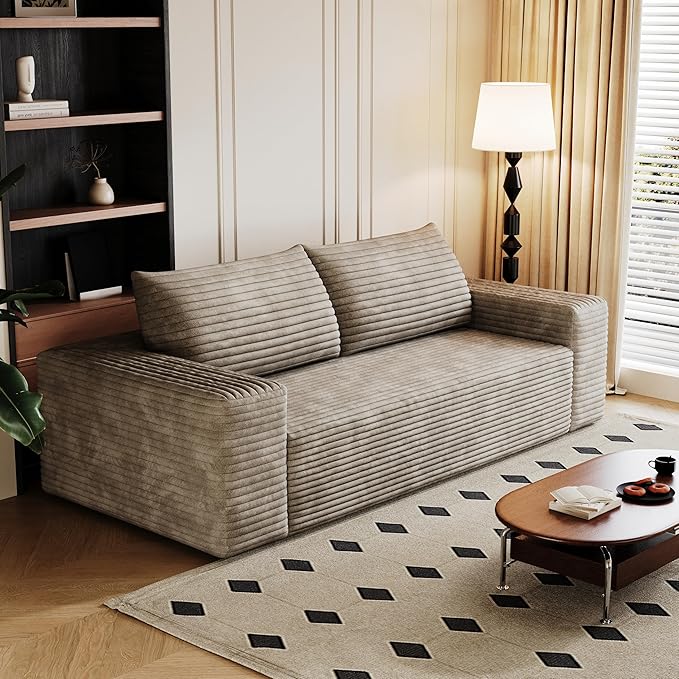 KEIKI 63 Corduroy Loveseat Sofa Deep Seat 2-Seater Couch with Adjustable Arms Comfy Cushions Modern Upholstered Love Seat for Small Spaces No Assembly Required Camel