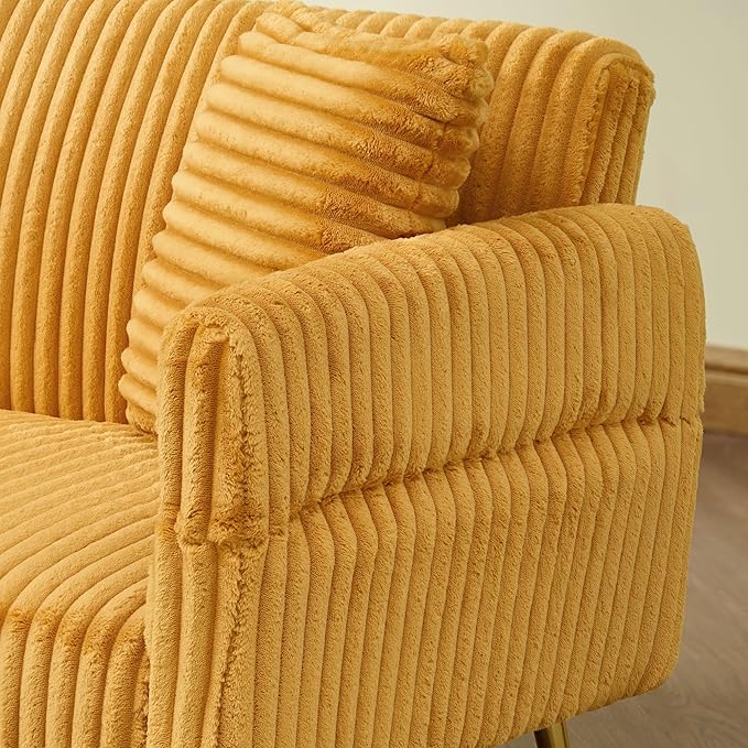 79 Corduroy Futon Sofa Bed Small Couch Loveseat Convertible Futon Sleeper Sofa with Folding Armrests and 2 Pillows Modern Couch for Living Room Bedroom Yellow