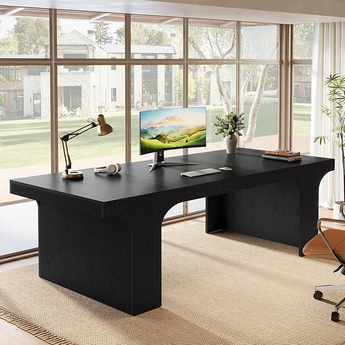 Tribesigns 70.87 Executive Office Desk Large Workspace Computer Desk Modern Wooden Writing Table Simple Business Furniture with Arched Design for Home Office Black