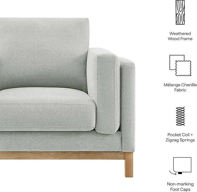 Modway Roscoe Fabric Armchair in Mist - Comfortable Deep Seat Accent Chair with Arms for Living Room or Bedroom