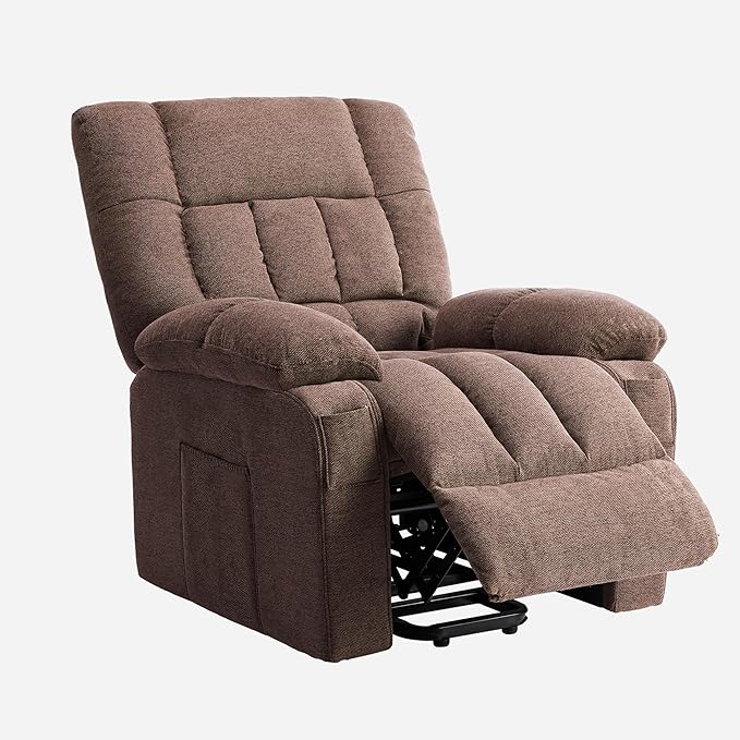 Power Lift Recliner Chair for Adult with Heated and Full Body Massage Glider Nursery Chair with Cup Holder and USB Charge Port Oversided Swivel Rocker Recliner for Living/Study/Bedroom Room Brown