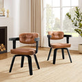 Art Leon Modern Dining Chairs - Set of 2 Mid Century Dining Chairs Faux Leather Upholstered Swivel Dining Chair Comfy Desk Chair No Wheels Accent Arm Chairs for Kitchen Living Room Study Brown