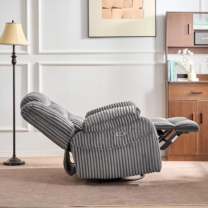 ERYE 41.8 Oversized Swivel Glider Rocker Chair Power Reclining Chair W/Vibration HeatUSB-C PortsModern Corduroy Upholstered Power Recliner Nursery Armchair Living Room