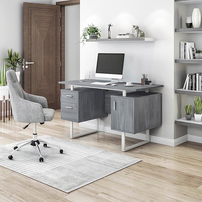 Techni Mobili Modern Office Desk with Storage Gray