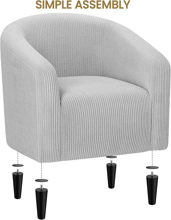 Yaheetech Accent Barrel Chair Corduroy Fabric Club Chair Furry Sherpa Elegant Armchair with Cozy Soft Padded for Living Room Bedroom Reception Room Office Light Gray