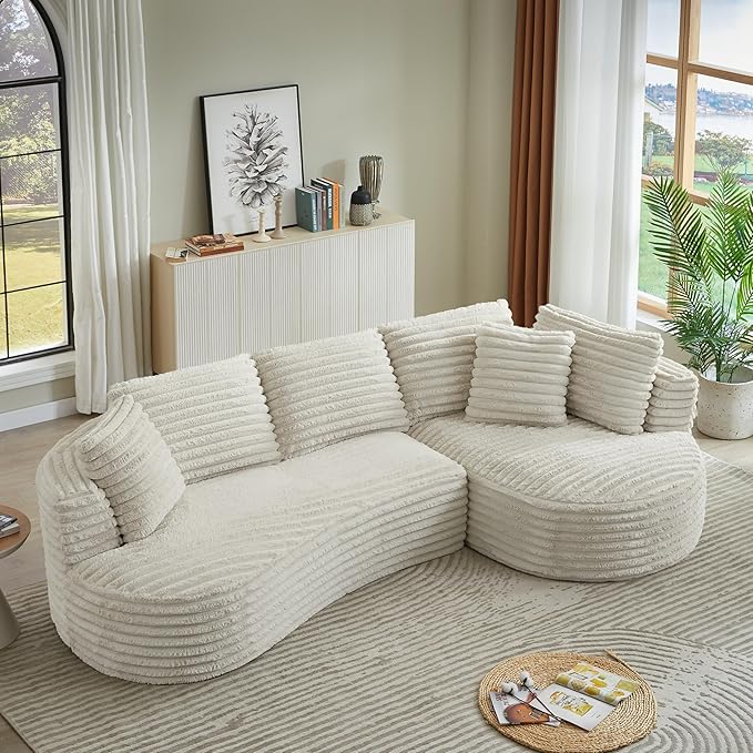 121 Oversized Curved Couch Boneless Couches Sofa with Chaise Deep Seat L-Shape Sectional Sofa for Living Room No Assembly Required (Cream Right Facing Chaise)