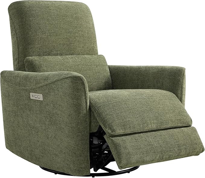 CHITA Power Recliner Chair Swivel Glider FSC Certified Upholstered Living Room Nursery Reclining Sofa Chair with Lumbar Support Green