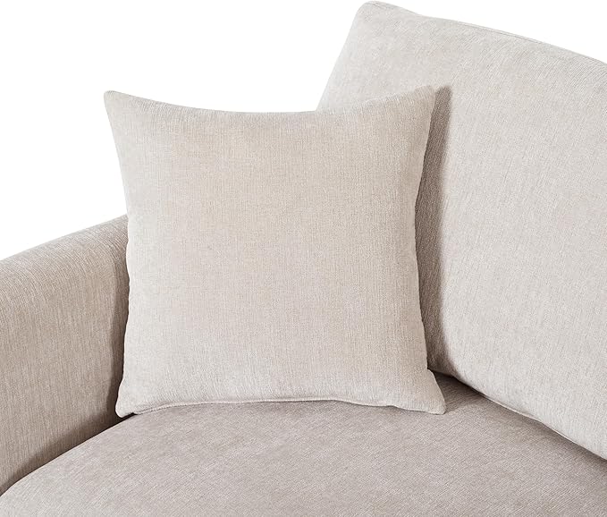 105 Chenille Fabric 3-Piece Sectional Sofa with Curved Chaise and 3 Throw Pillows 3-Seat Upholstered Couch with Solid Pine Wood Frame Perfect for Living Rooms Offices and Apartments (Beige-05)