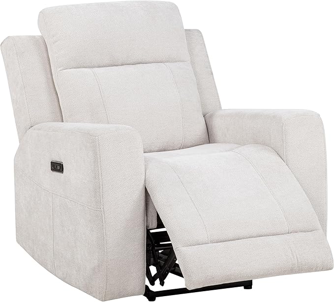Coaster Home Furnishings - Kennett - Chenille Upholstered Power Recliner Chair with Push-Button Mechanism Built-in Ports Padded Headrest - Living Room - Ivory - 610153P