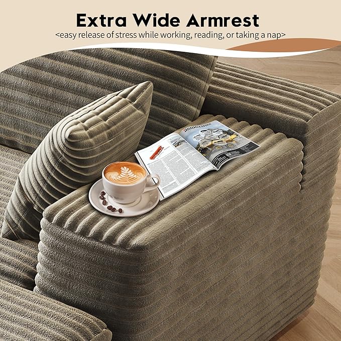 139.4 U Shaped Cloud Sectional Sofa for Living Room Plush Corduroy Cover Fluffy Memory Foam Cushions No Assembly Required Modular Chaise Lounge Oversized Comfortable Couches Set Camel