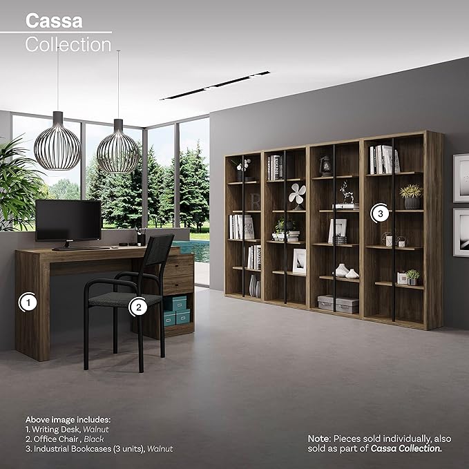 Expandable Desk with Storage Drawers &amp Open Shelf - Expands from 47 Inch to 57 Inch - Walnut Computer Desk with Printer Space - Modern Home Office Table with Drawers - Techni Mobili Blanco Collect