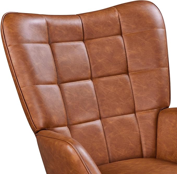 Topeakmart PU Leather Accent Chair Modern Armchair with Tufted High Back Oversized Vanity Chair Reading Chair for Living Room/Bedroom Brown