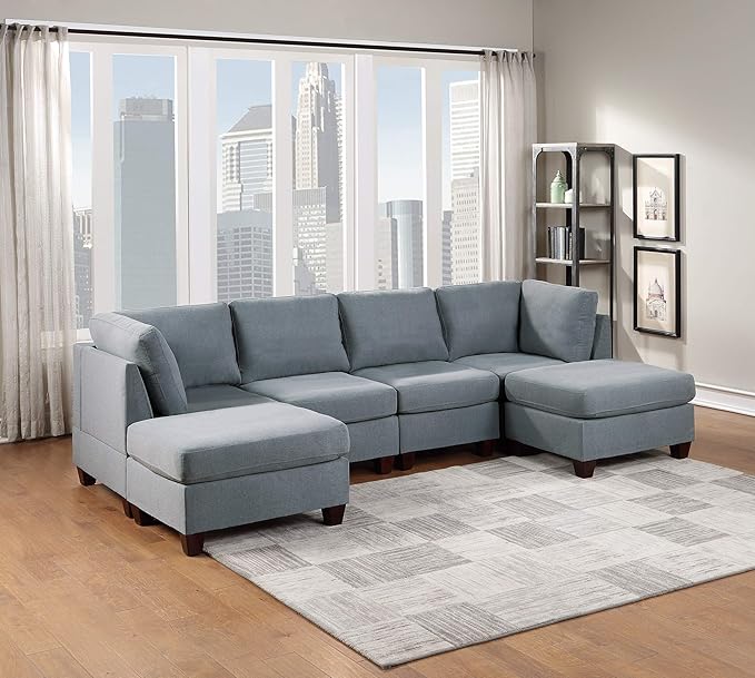 NewCosmos Living Room Furniture Armless Chair Grey Linen Like Fabric 1pc Cushion Armless Chair Wooden Legs