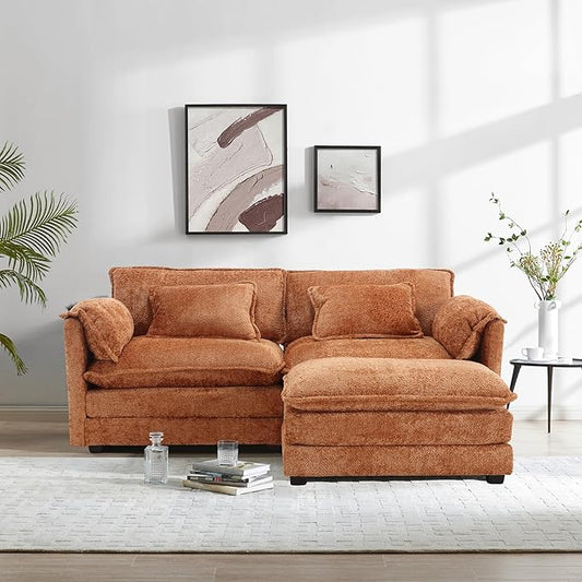 Modern 77 L Shaped Sectional Sofa Cloud Couch Chenille Comfy Boucle Modular loveseat Sofa Upholstery Sofa with Ottoman &amp Memory Foam for Living Room Orange
