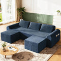86.6 Cloud Boneless Sectional Sofa for Living Room 3-Seater Modular Couch for Small Apartments with 2 Ottomans Deep Seat Chenille Fabric Sofa No Assembly Required 72H Full Restore Blue