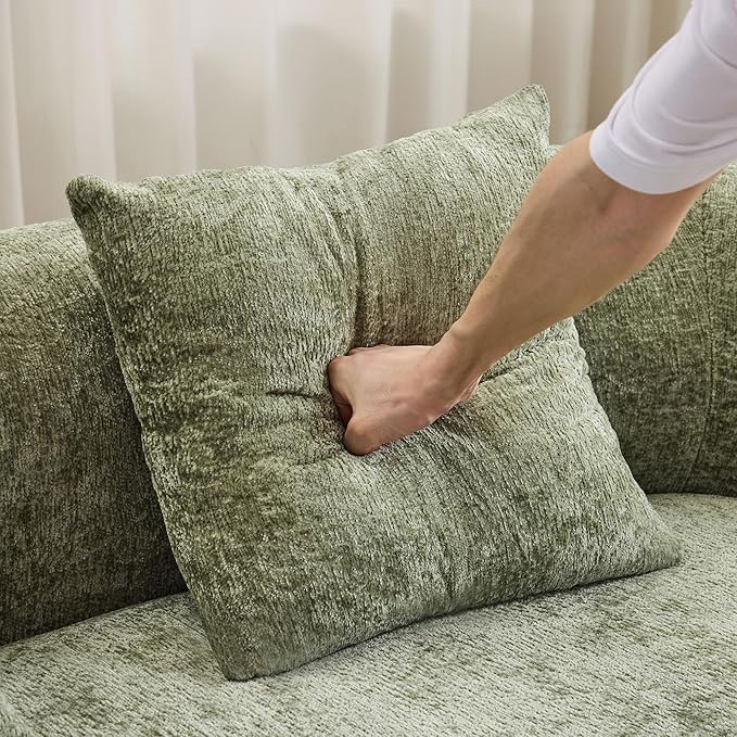 66.93 Curved Loveseat 2 Seater Foam Sofa Soft Chenille Round Couch Cloud Sofa Deep Seat Love Seat with 2 Pillows Modern Boneless Compression No Assembly Comfy Small Couches for Small Spaces (Green)