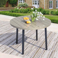 42 Round Patio Dining Table for 4 All-Weather Metal Patio Table with Umbrella Hole Outdoor Round Dining Table for Lawn Garden Porch Honey Oak
