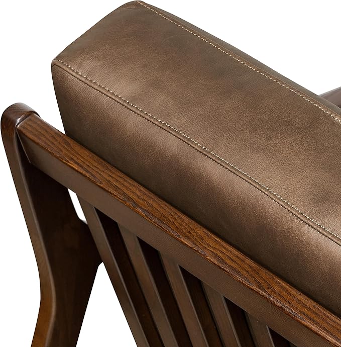 Poly &amp BARK Verity Leather Accent Chair – Armchair with Walnut Wood Frame – Fashion-Forward Lounge Seating for Living Room – Upholstered in Cocoa Brown Leather for Modern Style