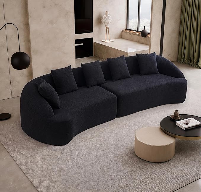 Oversized Sectional Sofa for Living Room 110 Modern Luxury Chenille 5-Seater Extra Deep &amp Wide Seat Curved Cloud Couch with 5 Throw Pillows No Assembly Needed Cream Black