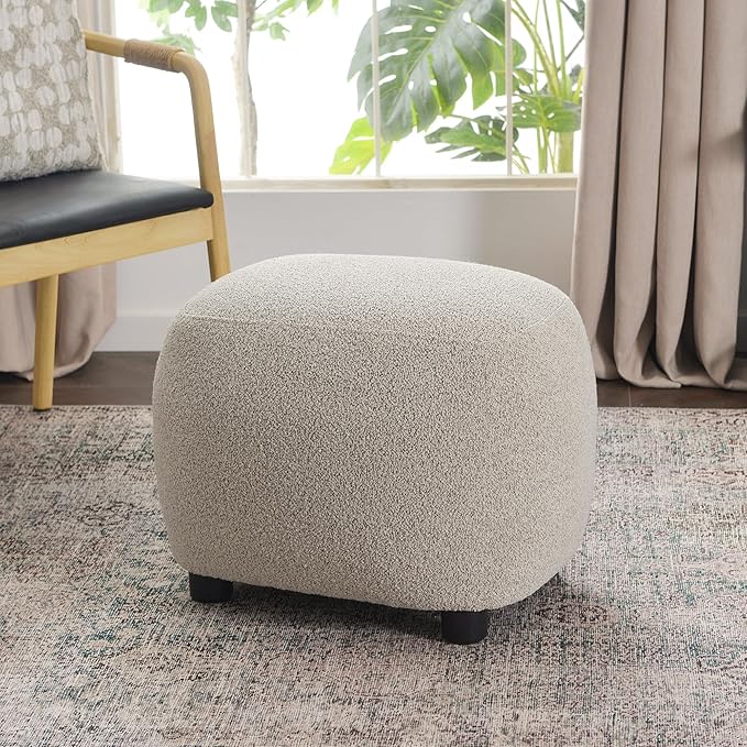 KINWELL Round Boucle Upholstered Ottoman Chair Footstool with Soft Padded Seat Fully Assembled Modern Sofa Couch Footrest Extra Seating for Bedroom Entryway Taupe(18.5 D x 23 W x 16.5 H)